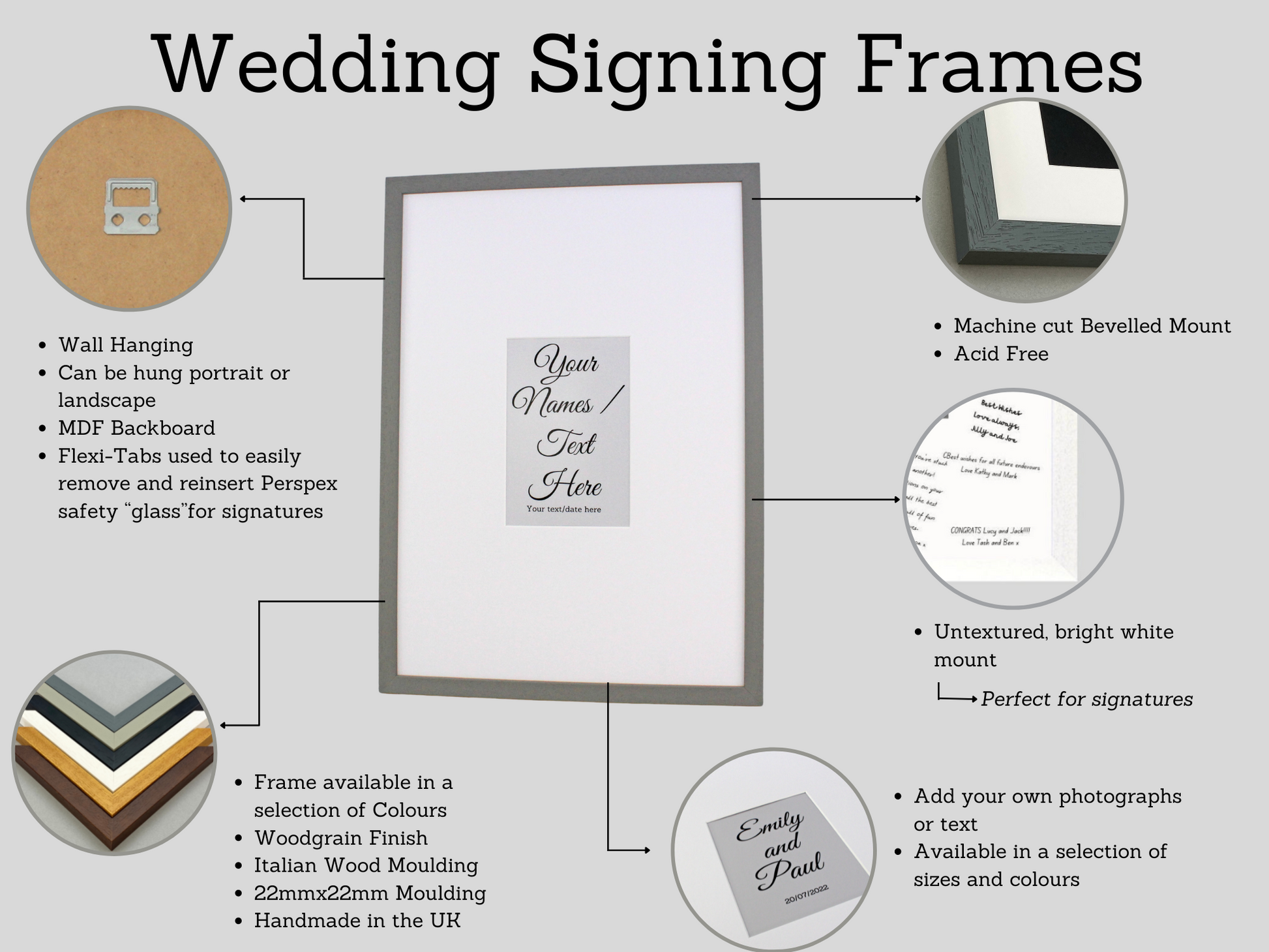 Wedding Signing Frames. 40x50cm. With 8x6" Aperture for personalised Name/Quote or for a Photo. Wedding Guestbook. Handmade by Art@Home. - PhotoFramesandMore - Wooden Picture Frames