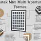 Instax Mini. Holds Ten instax sized Photos. Multi Aperture Wooden Photo Frame. 15x40cm.