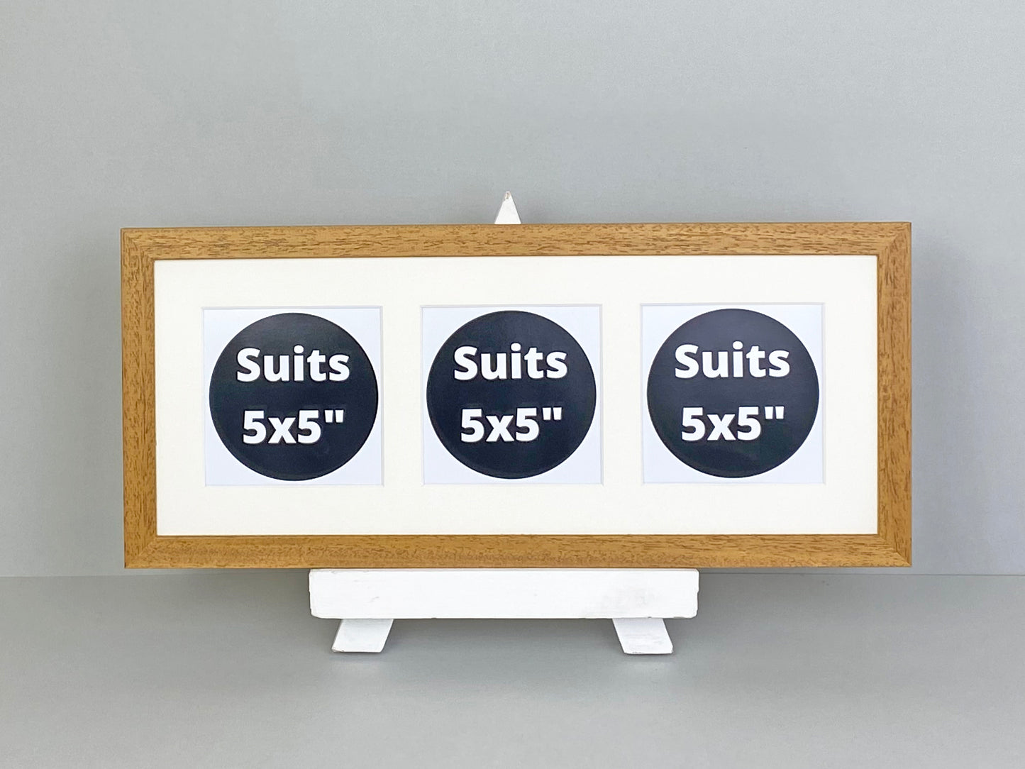 Suits Three 5x5" pictures. 20x50cm. Wooden Multi Aperture Photo Frame.